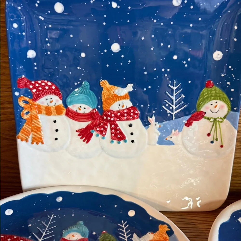 St. Nicholas Square “Snow Days” Snowman Plates Bowl Platter Christmas Dishes
